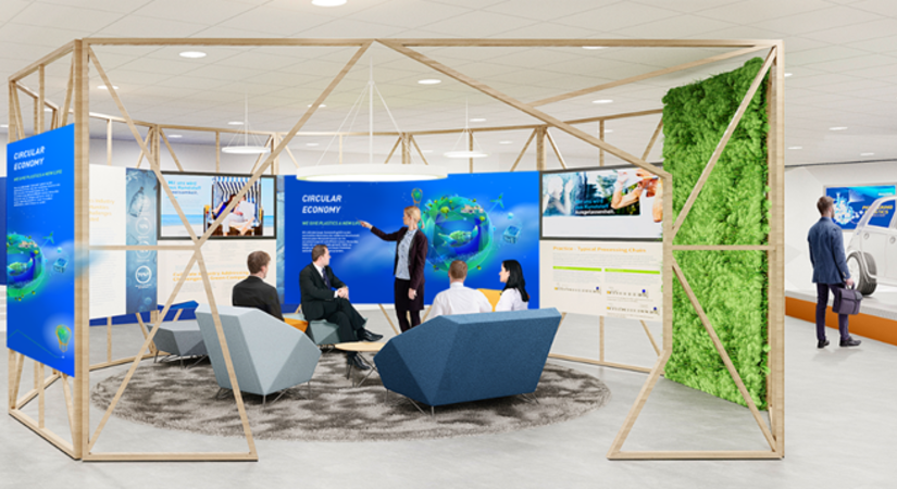 Der Circular Economy Kubus bietet ein Live-Erlebnis im neuen Customer Experience Center. 