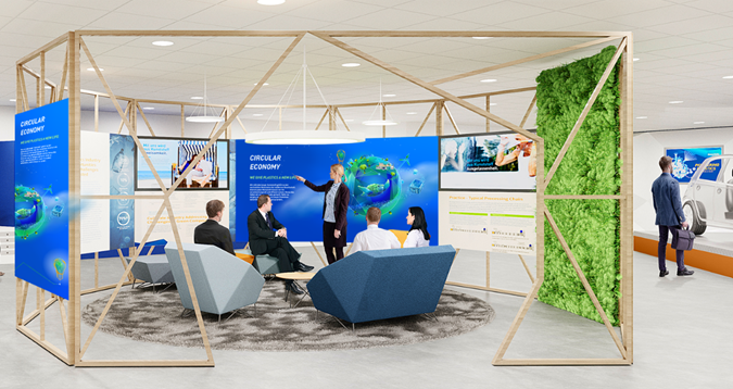 Der Circular Economy Kubus bietet ein Live-Erlebnis im neuen Customer Experience Center. 