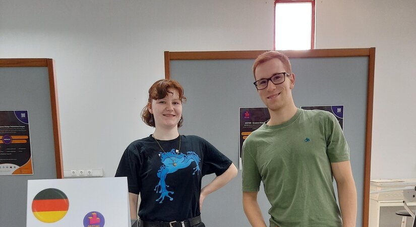 Apprentices Evelin Graffunder and Niklas Krupka at the DESTINE competition in Tomar near Lisbon